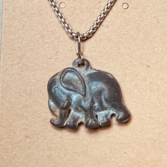 Pewter Elephant Pendant on Silver Tone Chain w/Gold Tone Elephant Lapel Pin Free - Picture 12 of 12